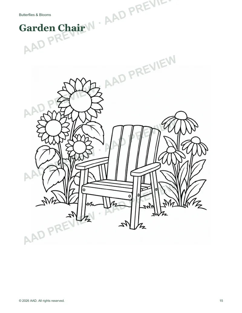 Watermarked garden-chair coloring page