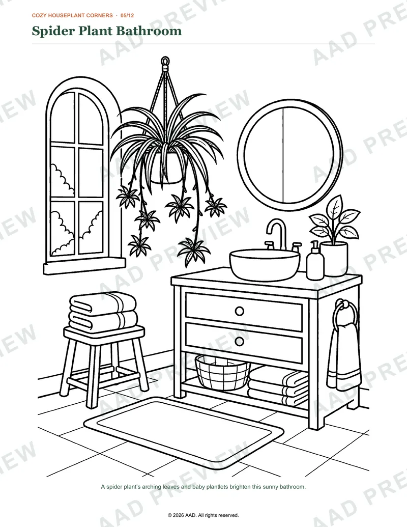 Watermarked preview of the Spider Plant Bathroom coloring page
