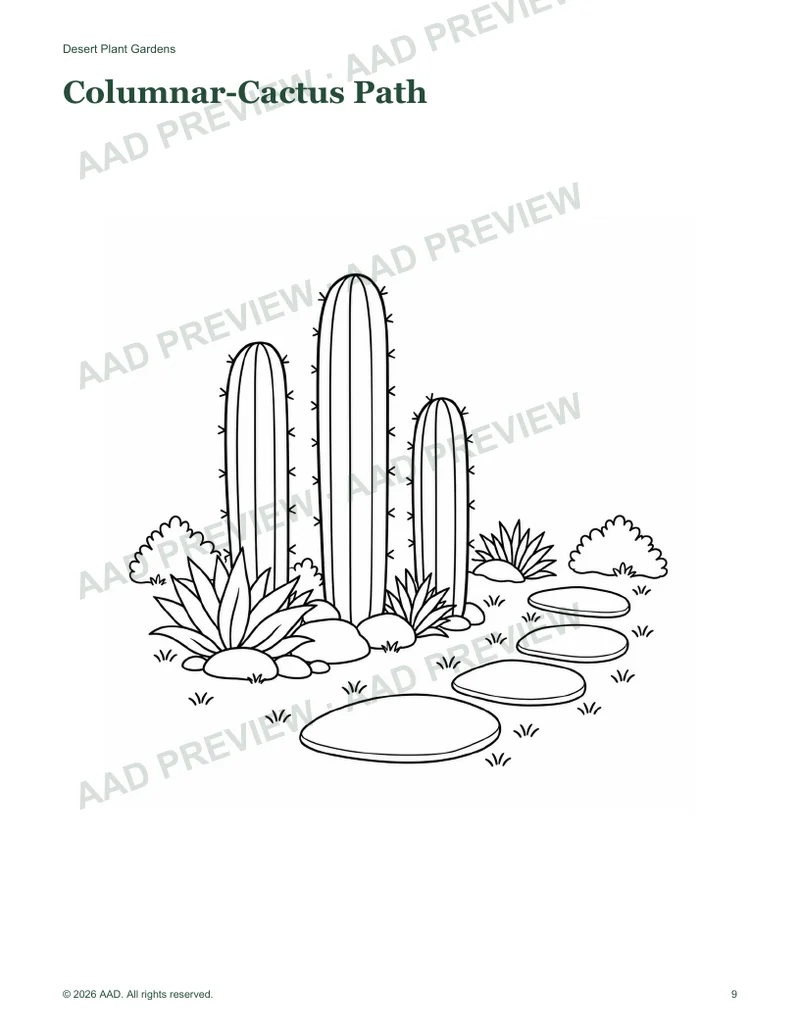 Watermarked columnar-cactus path coloring page