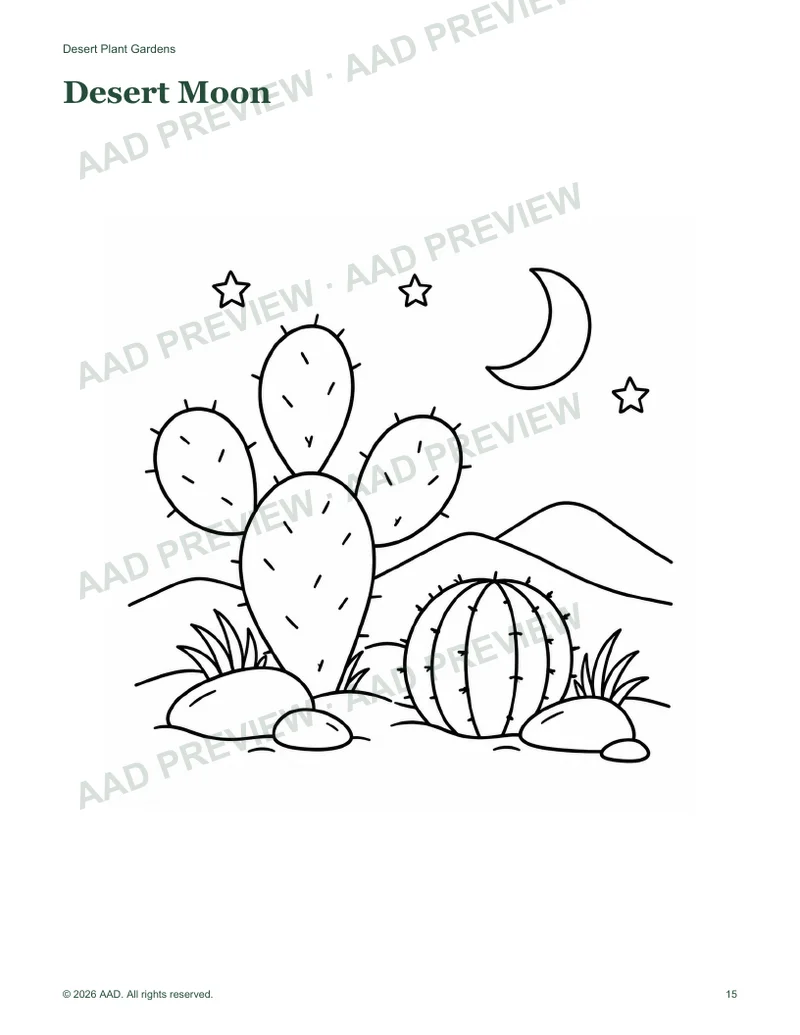 Watermarked desert-moon coloring page