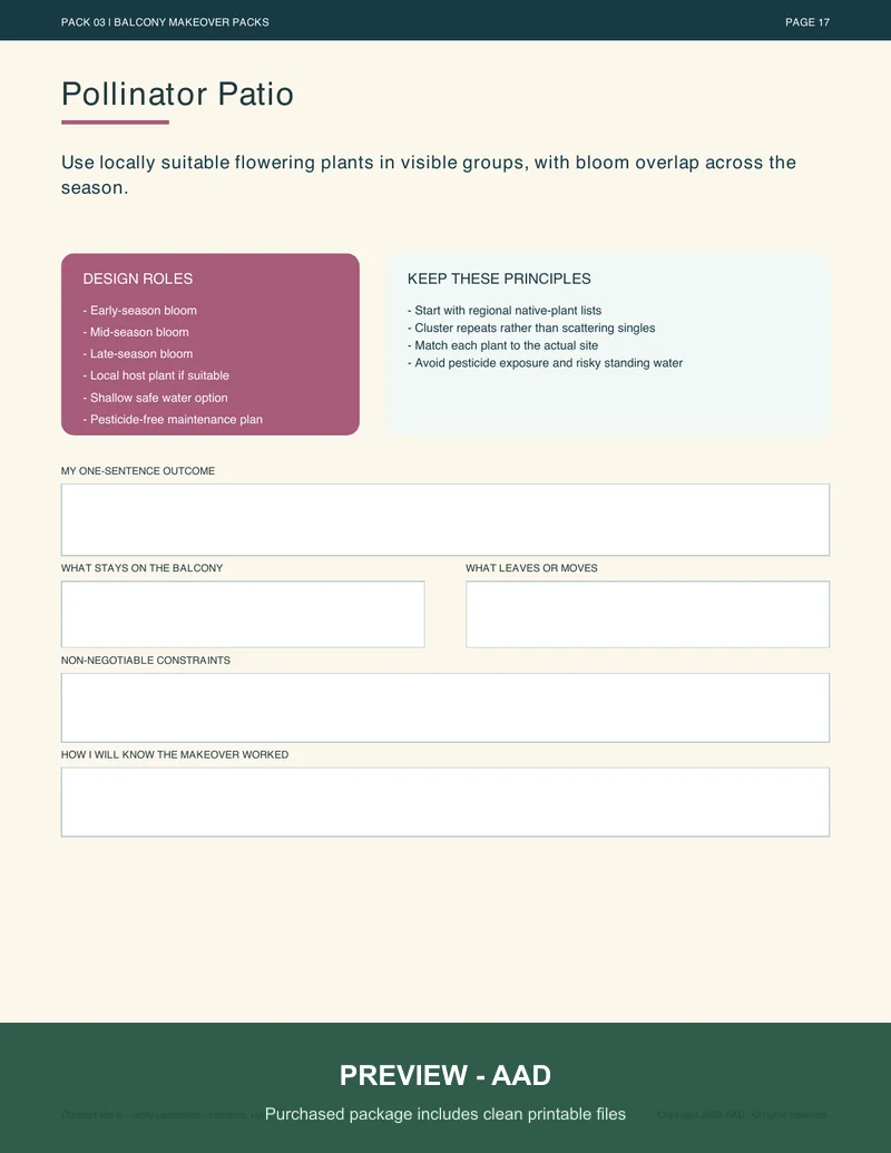 Watermarked preview of the Pollinator Patio planning pack