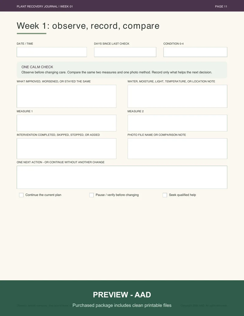 Watermarked preview of a weekly plant observation page