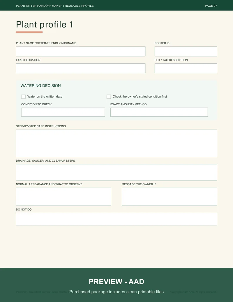 Watermarked preview of a detailed fillable plant profile